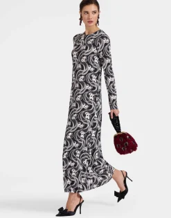 Long Sleeve Swing DressAperol Black & White in Flowy Jersey