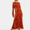 Long Sleeve Swing DressBanquet Orange in Devoré