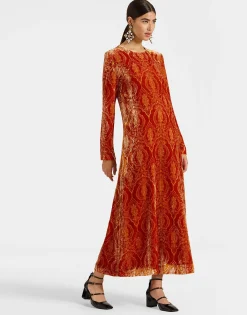 Long Sleeve Swing DressBanquet Orange in Devoré