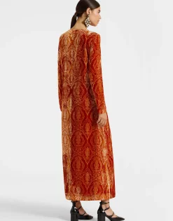 Long Sleeve Swing DressBanquet Orange in Devoré