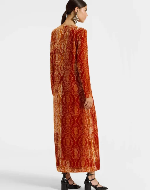 Long Sleeve Swing DressBanquet Orange in Devoré