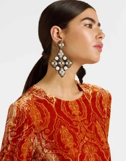 Long Sleeve Swing DressBanquet Orange in Devoré