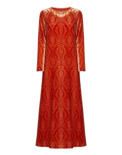 Long Sleeve Swing DressBanquet Orange in Devoré