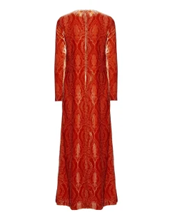 Long Sleeve Swing DressBanquet Orange in Devoré
