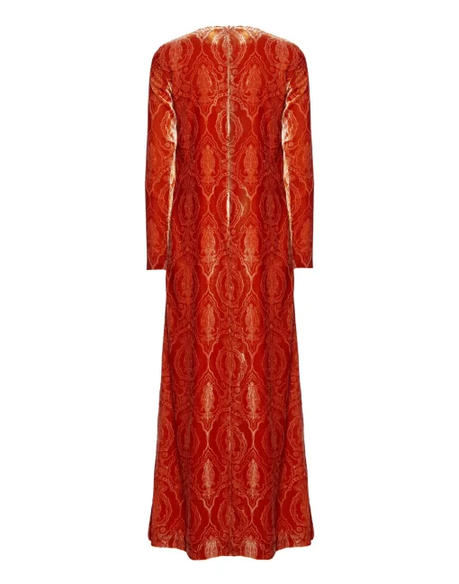 Long Sleeve Swing DressBanquet Orange in Devoré