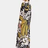 Long Sleeve Swing DressMarea Black & White in Silk Twill