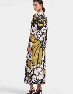 Long Sleeve Swing DressMarea Black & White in Silk Twill