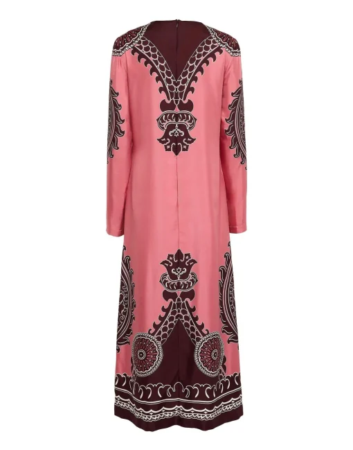 Long Sleeve Swing DressOltrarno Placée Pink in Silk Twill