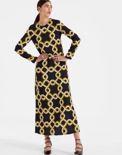 Long Sleeve Swing DressTackle Black in Sablé