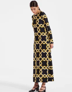 Long Sleeve Swing DressTackle Black in Sablé