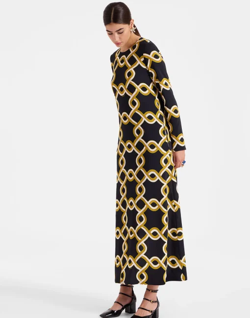 Long Sleeve Swing DressTackle Black in Sablé