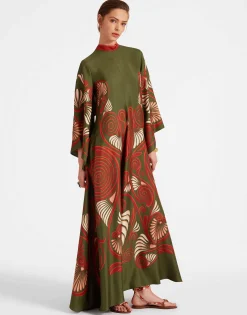 Magnifico DressKerylos Placée Dark Green in Silk Twill