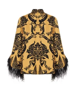 Make An Exit TopCherubs Gold in Silk Twill With Feathers