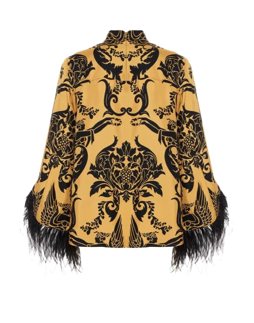 Make An Exit TopCherubs Gold in Silk Twill With Feathers