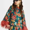 Make An Exit TopHottie Emerald in Silk Twill With Feathers