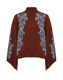 Make An Exit TopSignoria Placée Brown in Silk Twill