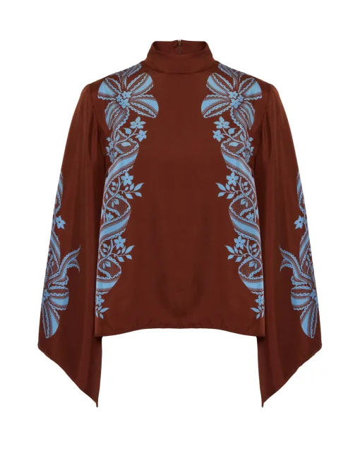 Make An Exit TopSignoria Placée Brown in Silk Twill