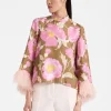 Make An Exit TopSylph Khaki in Silk Twill With Feathers
