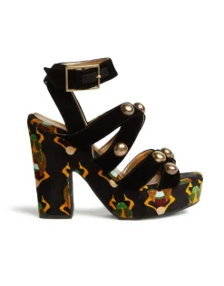 Medal WedgeScarab Black in Faille With Studs