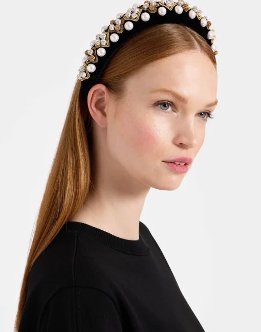 Medici HeadbandSolid Gold in Velvet Embroidered