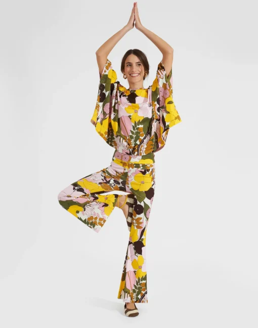 Meditation PantsBig Flower Rose in Cotton