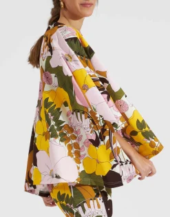Meditation PonchoBig Flower Rose in Cotton
