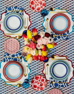 Medium Tablecloth (180x280)Cubi Blu in Linen