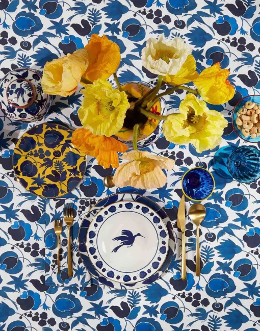 Medium TableclothWildbird Blu in Linen