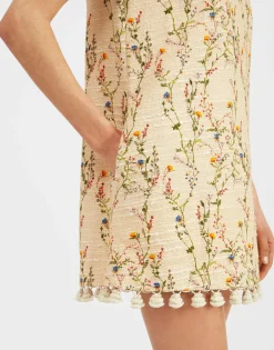Mini Swing Dress EmbroideredPrimavera Cream in Tweed