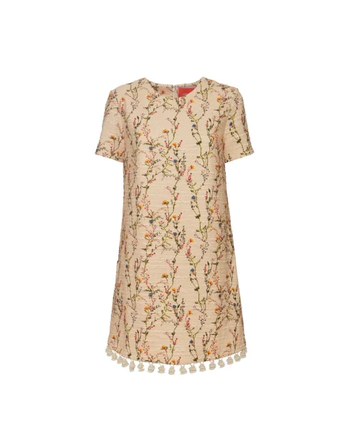Mini Swing Dress EmbroideredPrimavera Cream in Tweed