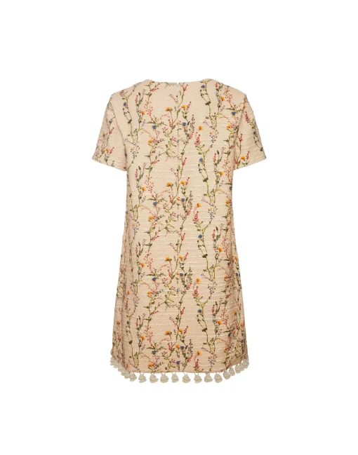 Mini Swing Dress EmbroideredPrimavera Cream in Tweed