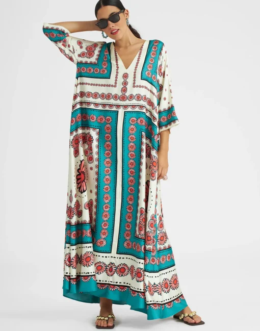 Muumuu DressDaisy Placée Turquoise in Twill Silk