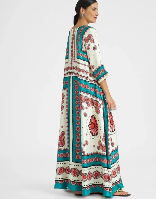 Muumuu DressDaisy Placée Turquoise in Twill Silk