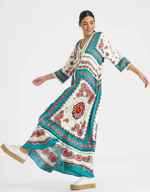 Muumuu DressDaisy Placée Turquoise in Twill Silk