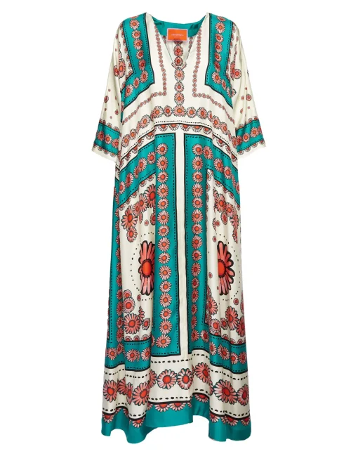 Muumuu DressDaisy Placée Turquoise in Twill Silk