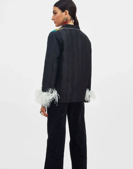 Nile JacketThe Nile Black in Jacquard With Feathers