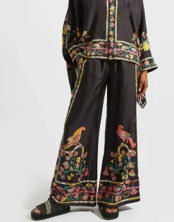 Palazzo PantsBorboni Placée Nero in Twill Silk