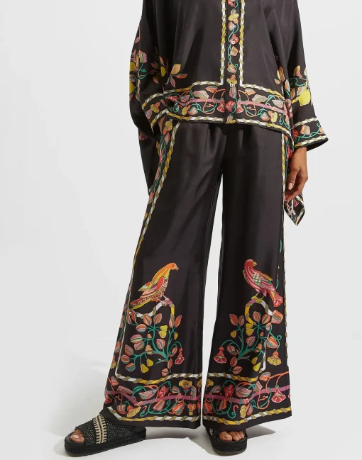 Palazzo PantsBorboni Placée Nero in Twill Silk