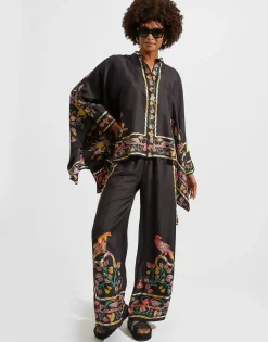 Palazzo PantsBorboni Placée Nero in Twill Silk
