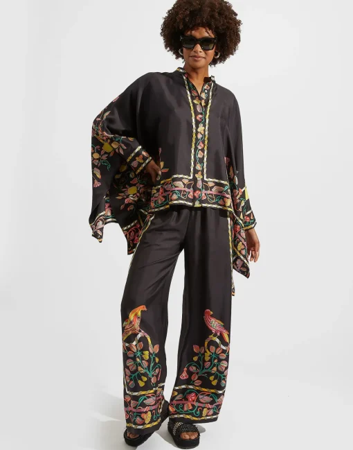 Palazzo PantsBorboni Placée Nero in Twill Silk