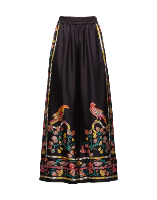 Palazzo PantsBorboni Placée Nero in Twill Silk
