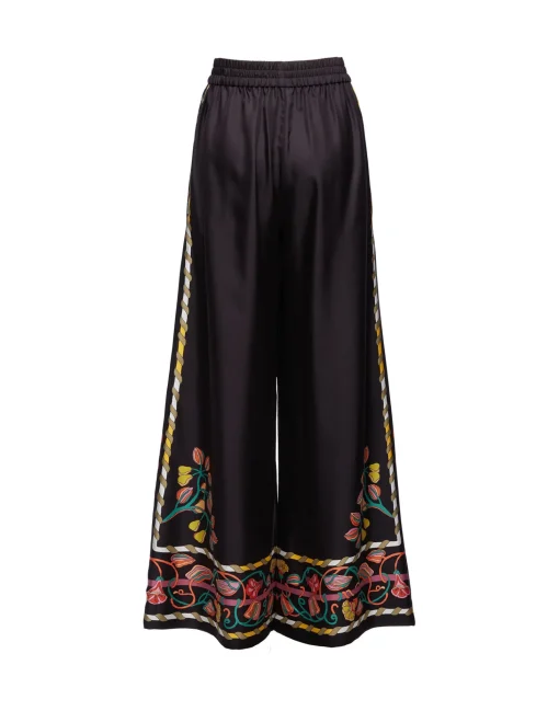Palazzo PantsBorboni Placée Nero in Twill Silk