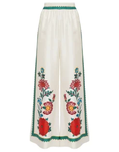 Palazzo PantsDragonflower Placée Multicolor in Silk Twill