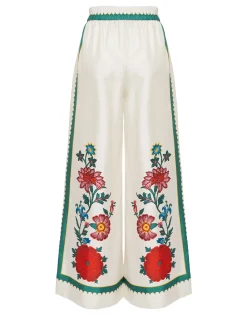 Palazzo PantsDragonflower Placée Multicolor in Silk Twill