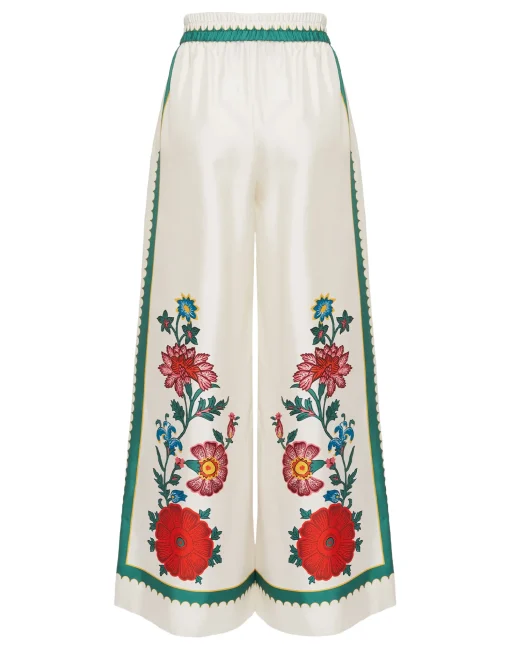 Palazzo PantsDragonflower Placée Multicolor in Silk Twill