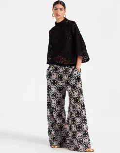 Palazzo PantsMini Tiles Black in Macramé