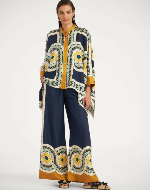 Palazzo PantsMudejar Placée Blue in Silk Twill