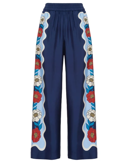 Palazzo PantsWhitsun Placée Blue in Silk Twill