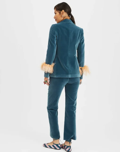 24/7 PantsLight Blue in Velvet With Feathers