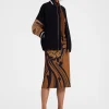 Pencil SkirtBig Blooms Placée Brown in Envers Satin